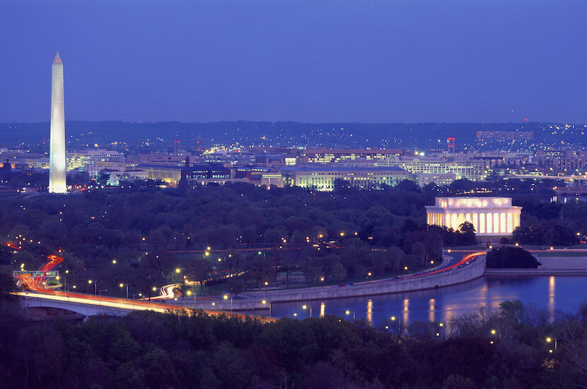 Aerial view of Washington and Jefferson Monuments in Washington DC. location for laser eye surgery near me